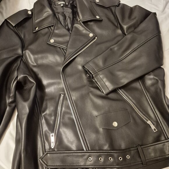 Missguided UK Size 12 Black Aviator Zippered Biker Faux Jacket New - Picture 7 of 13